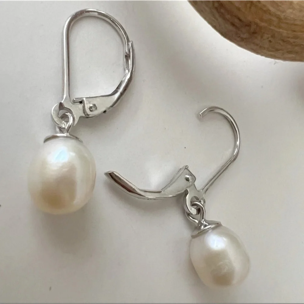 925 AAA Quality Genuine Freshwater Cultured Pearl Drop Dangle Earrings White